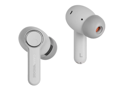 Cambridge Audio Melomania A100 True Wireless Headphones with ANC in White, left and right