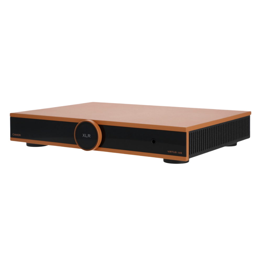 Canor Virtus 14S Integrated Solid-State Amplifier in bronze, angled
