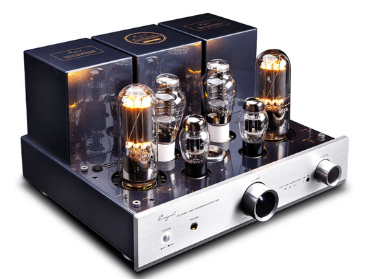 Cayin VCayin CS-805A SET Integrated Valve Amplifier in Silver, on angle