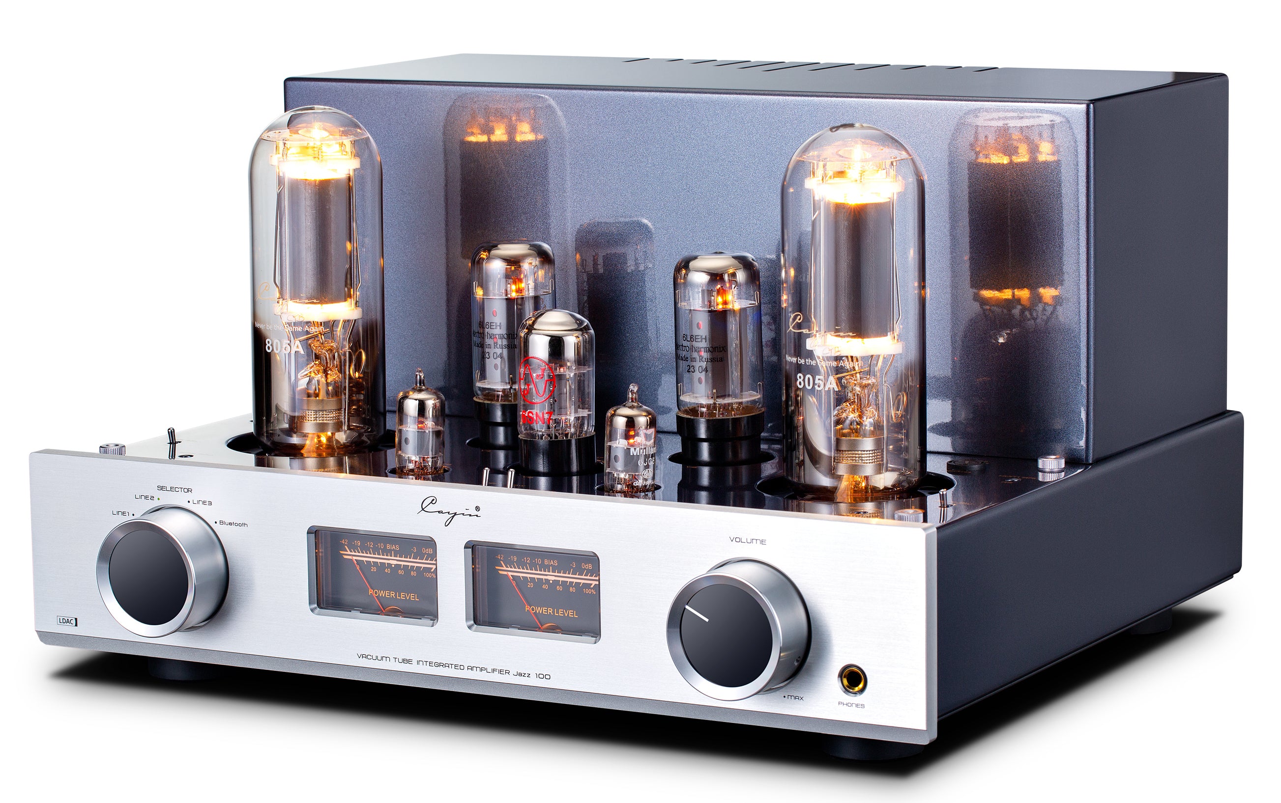 Cayin Jazz 100 Vacuum Tube Amplifier in Black, angled imaged