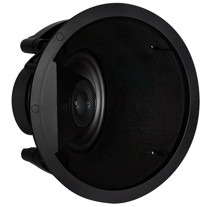 ELAC Vertex IC-VT61-W 6″ In-Ceiling 2 Way Speaker.  Image shows front and side angle