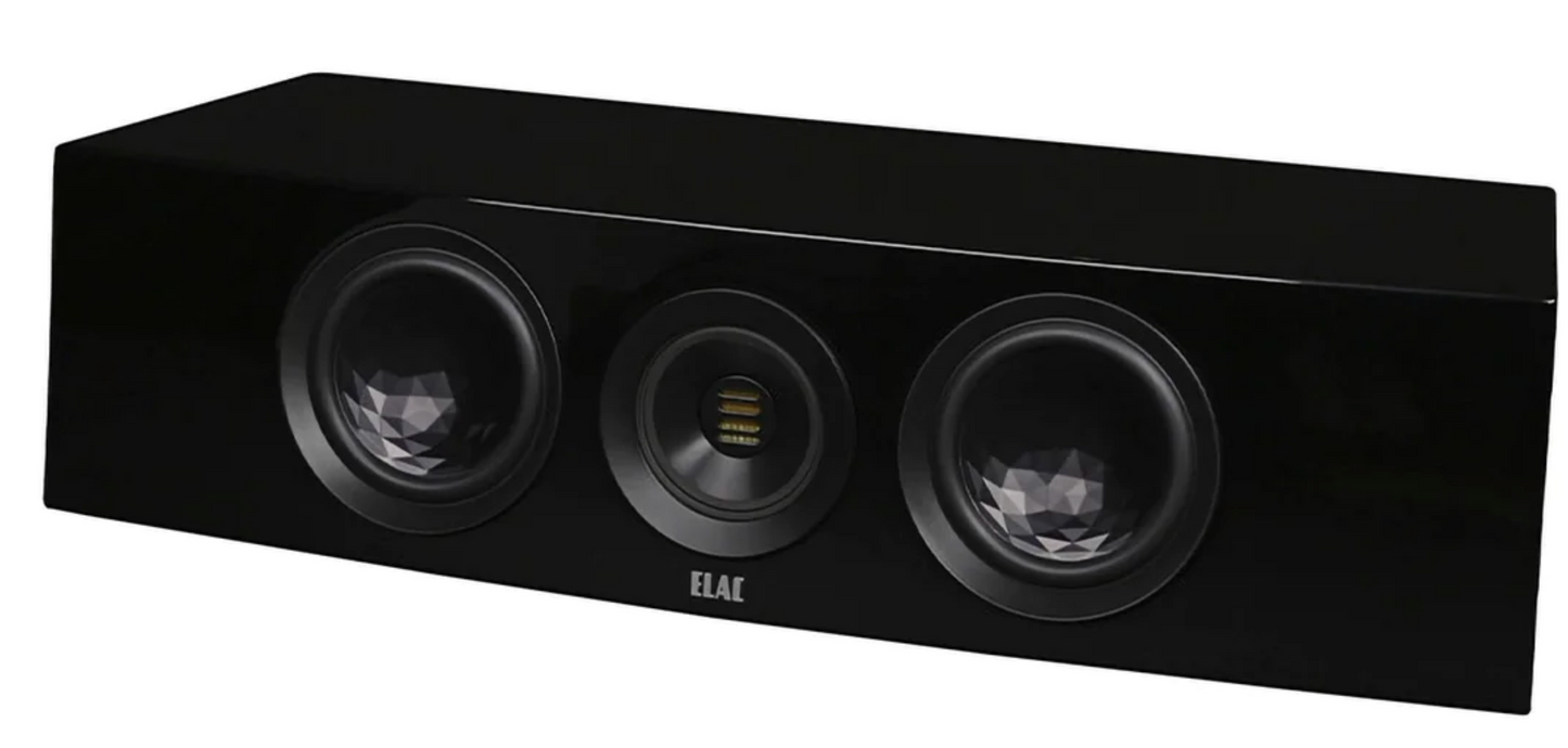 ELAC Concentro Centre Channel Speaker in black. Angled image