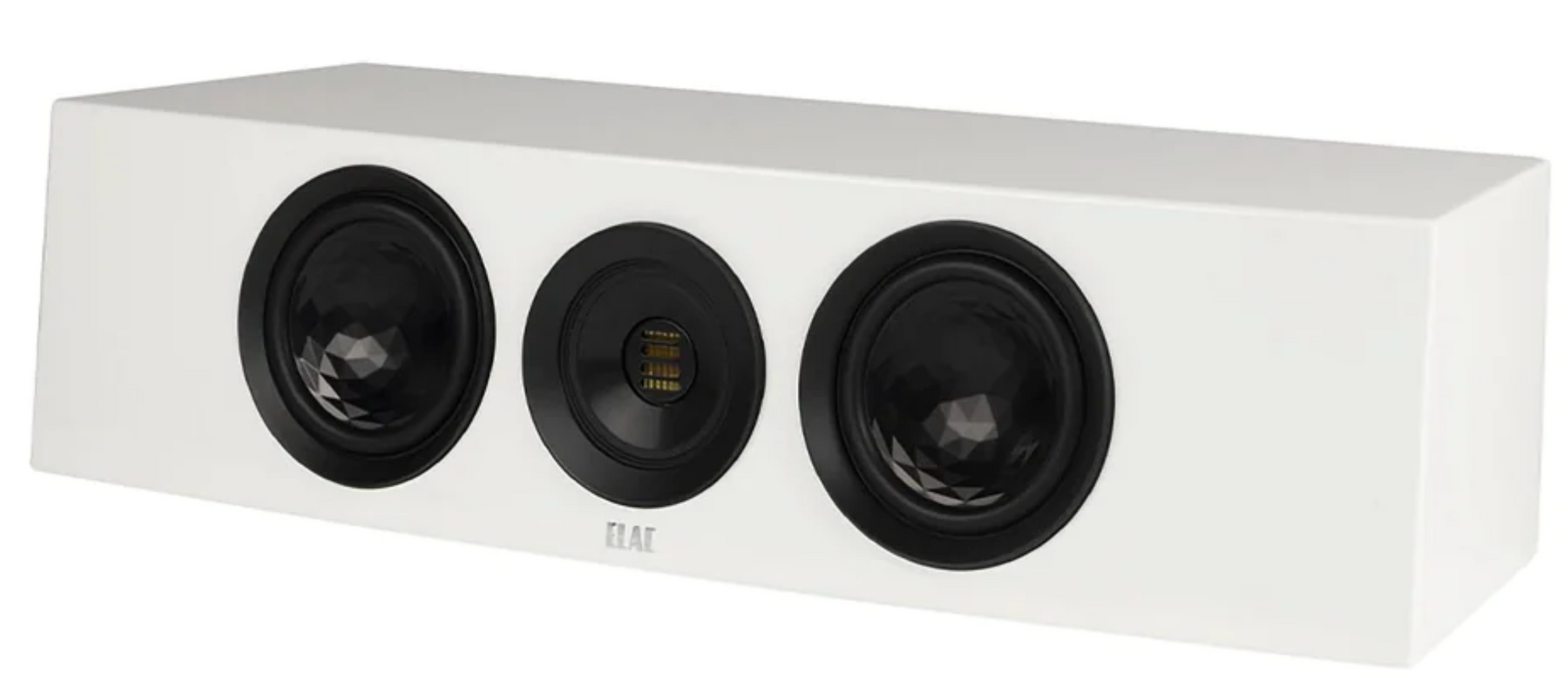 ELAC Concentro Centre Channel Speaker in white. Angled image
