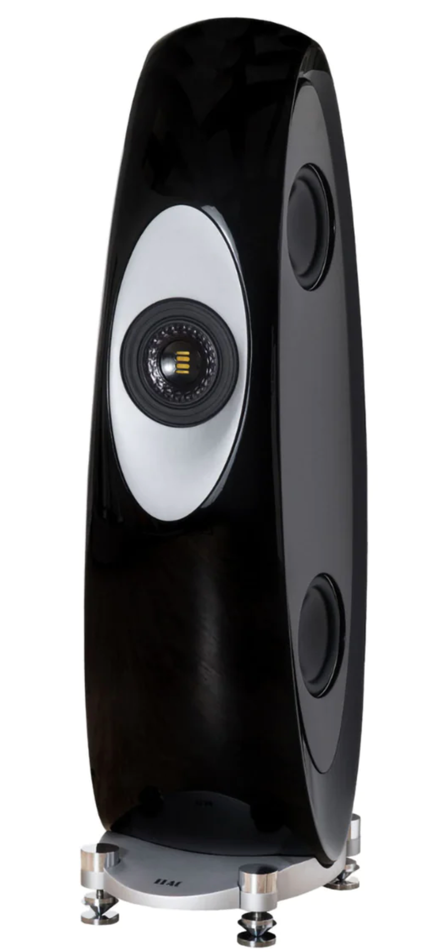 ELAC Concentro M Floorstanding Speakers in Black.  Front and side image