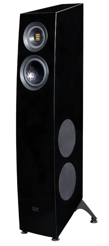 Elac Concentro S 507 Floorstanding Speakers in black. Image of single speaker front and side