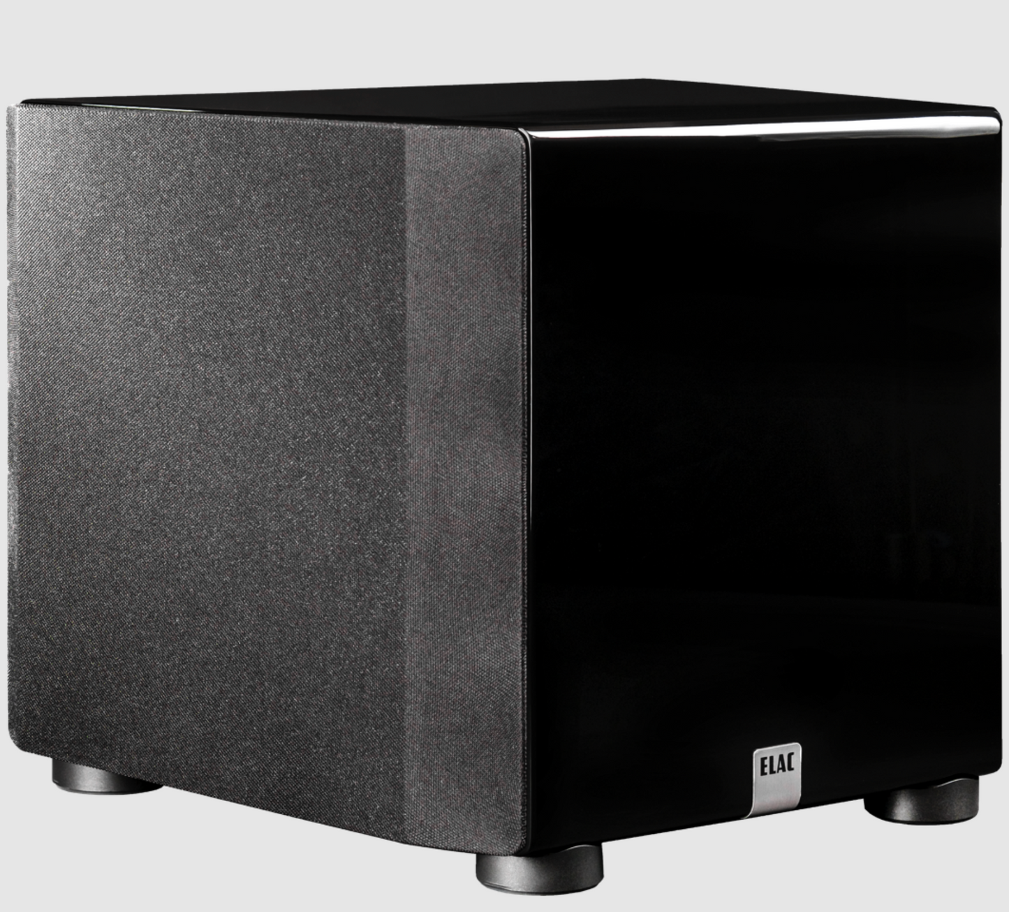 ELAC Varro DS1000 Dual Reference 10 Inch Subwoofer, angled image with grille
