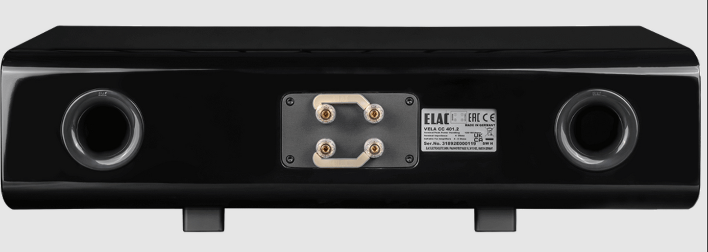 ELAC Vela CC401 Centre Speaker in black.  Back Image