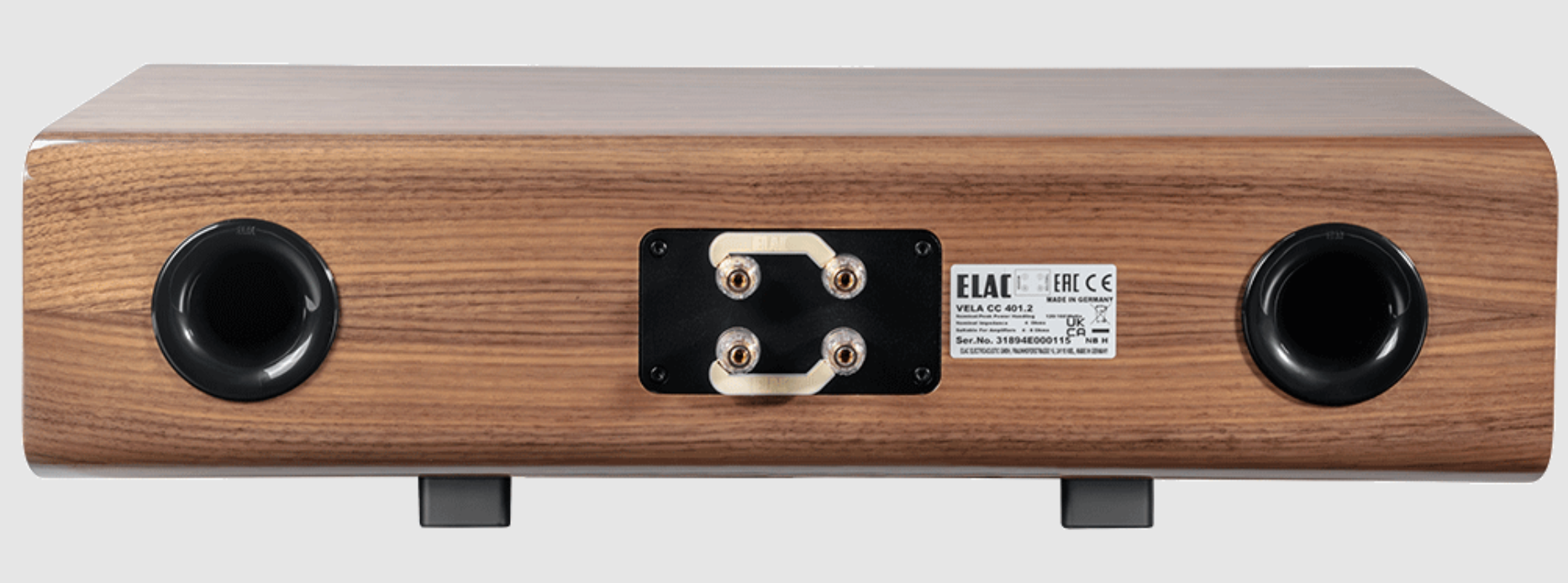 ELAC Vela CC401 Centre Speaker in walnut.  Back Image