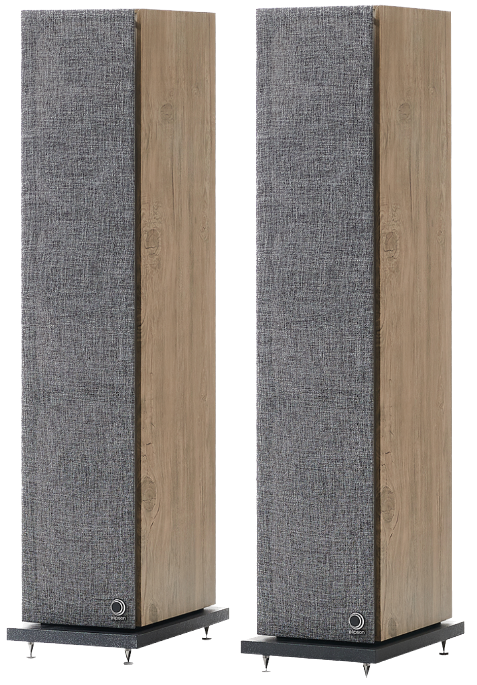 Elipson Horus 11F BT Active Floorstanding Speakers in Light Wood and Beige, pair with grilles