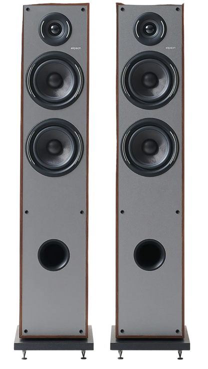 Elipson Horus 11F BT Active Floorstanding Speakers in Walnut, front without grilles