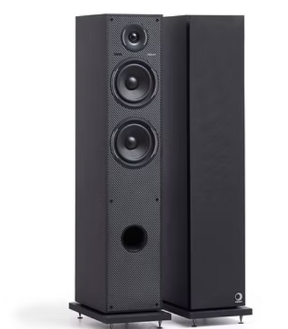 Elipson Horus 11F BT Active Floorstanding Speakers in Black, with and without grille