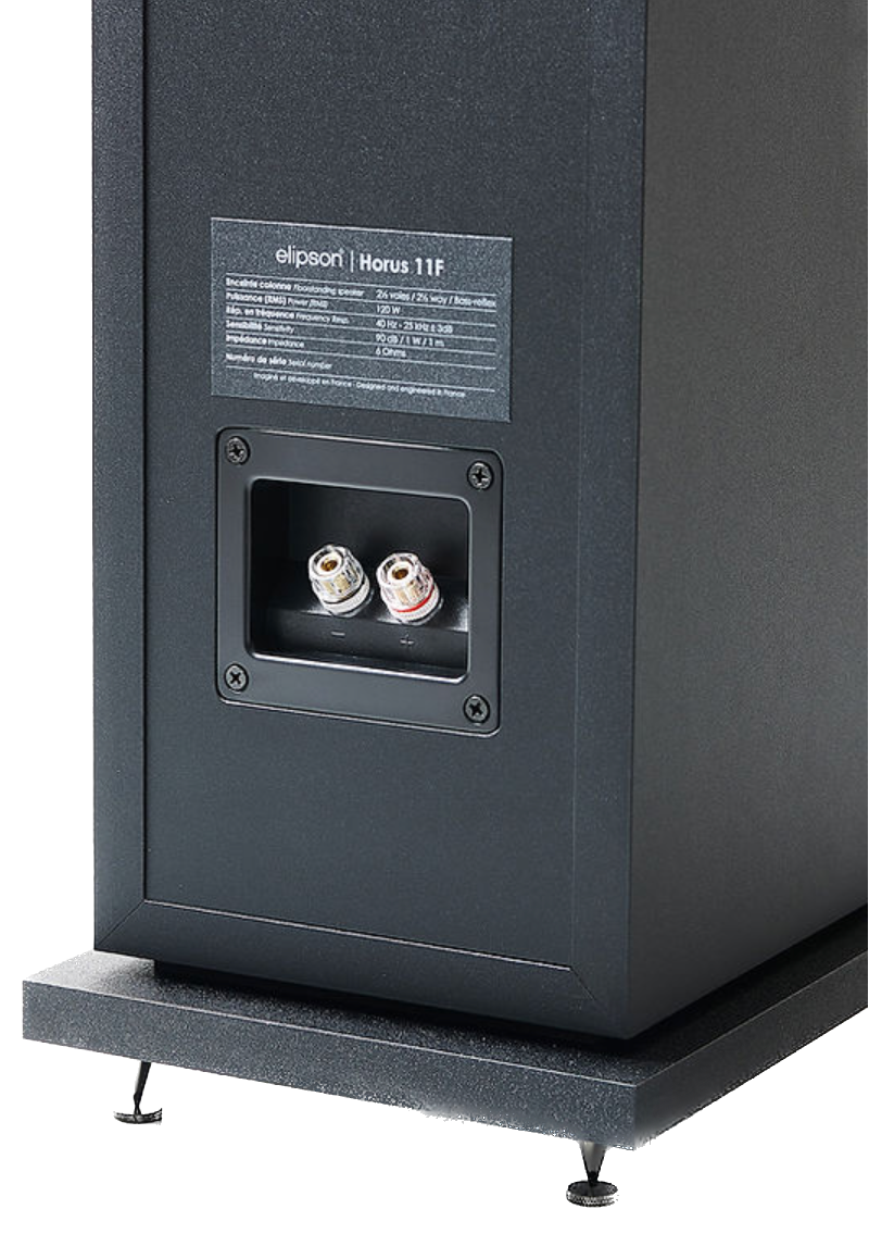 Elipson Horus 11F BT Active Floorstanding Speakers in Black, rear.  Close up of connection points