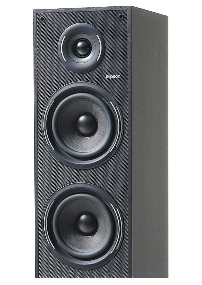 Elipson Horus 11F BT Active Floorstanding Speakers in Black, individual speaker, front closeup