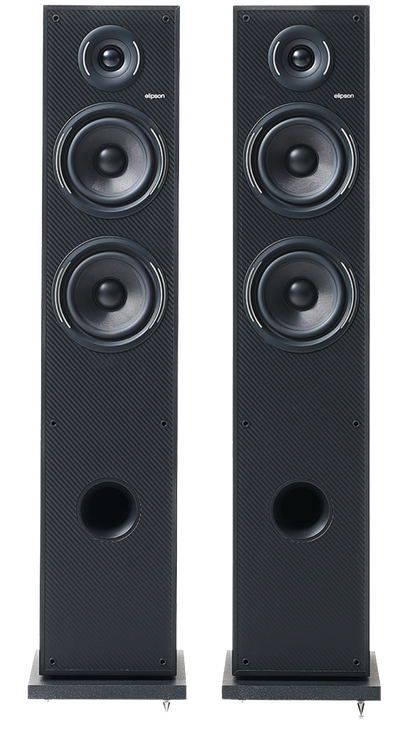 Elipson Horus 11F BT Active Floorstanding Speakers in Black, front no grille
