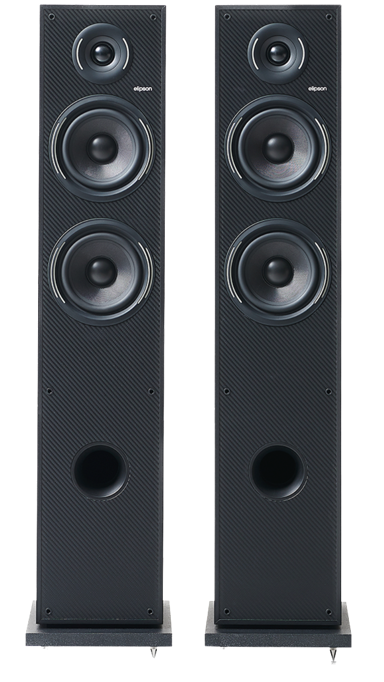 Elipson Horus 11F BT Active Floorstanding Speakers in Black, front no grille