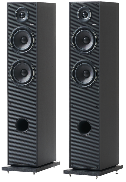 Elipson Horus 11F BT Active Floorstanding Speakers in Black, angled, no grille