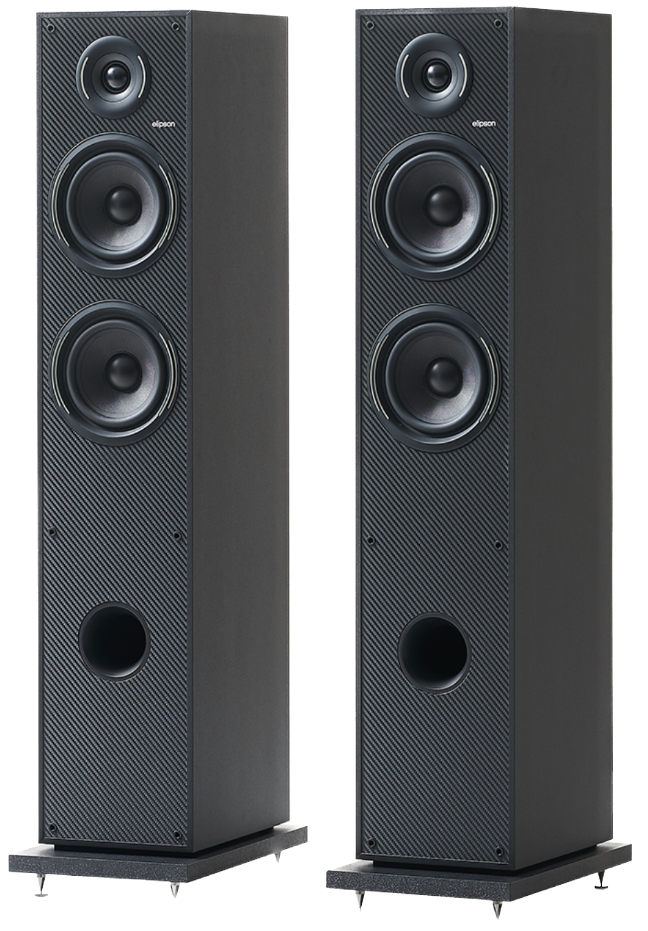Elipson Horus 11F BT Active Floorstanding Speakers in Black, angled, no grille