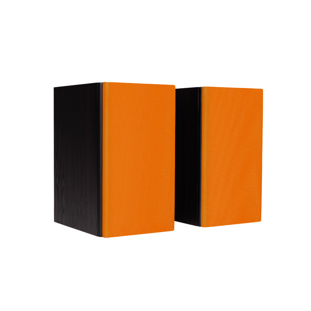 Encel Gelati Bookshelf Speakers in Birch Black with apricot grilles