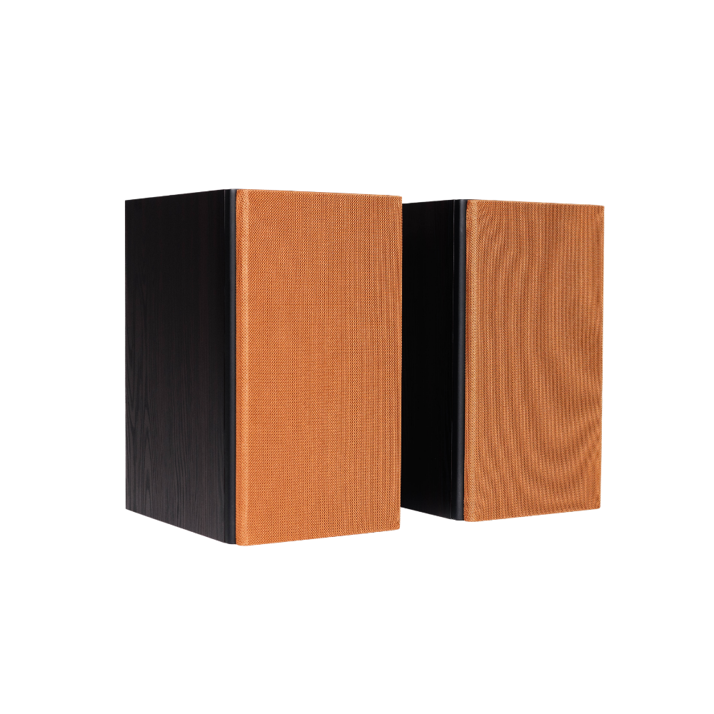 Encel Gelati Bookshelf Speakers in Birch Black with coffee brown grilles