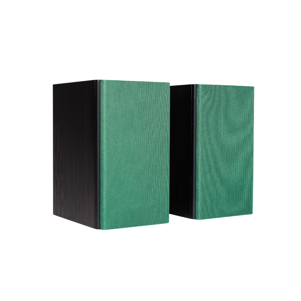 Encel Gelati Bookshelf Speakers in Birch Black with eucalyptus green grilles