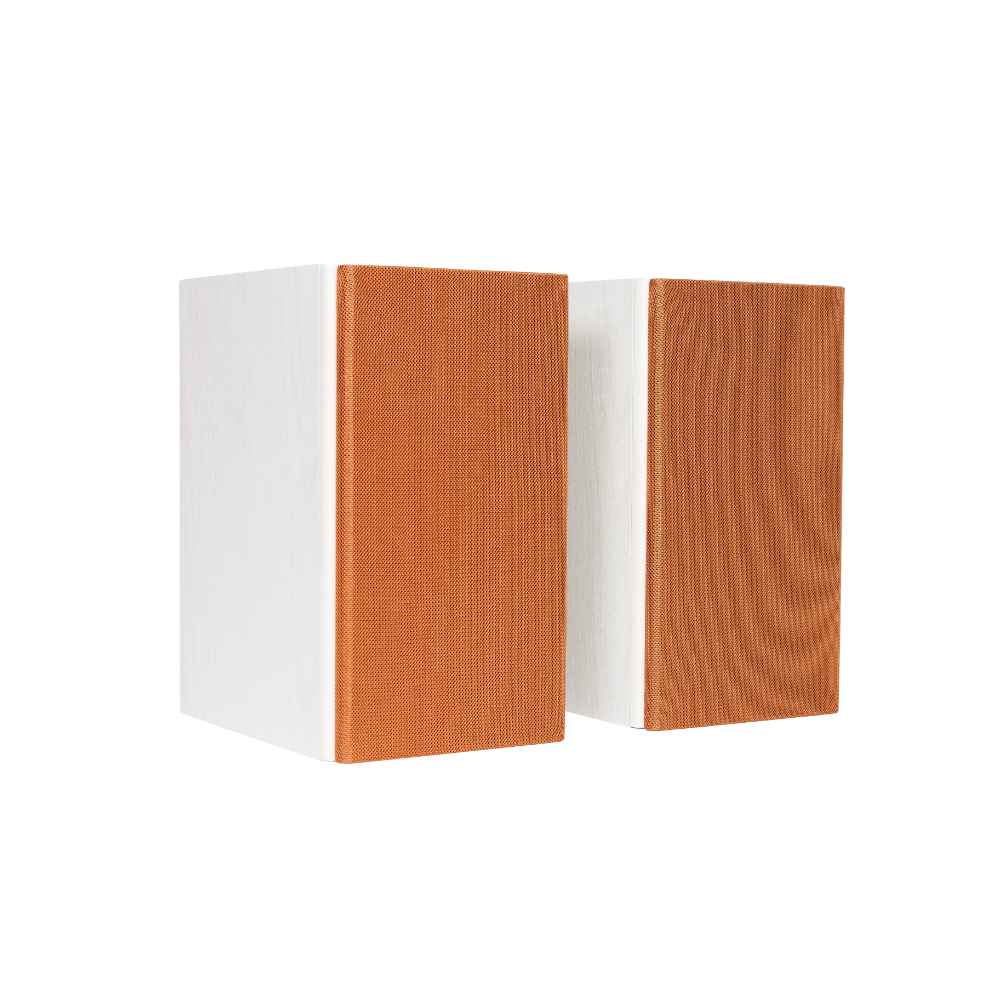 Encel Gelati Bookshelf Speakers in Vanilla White with coffee brown Grilles