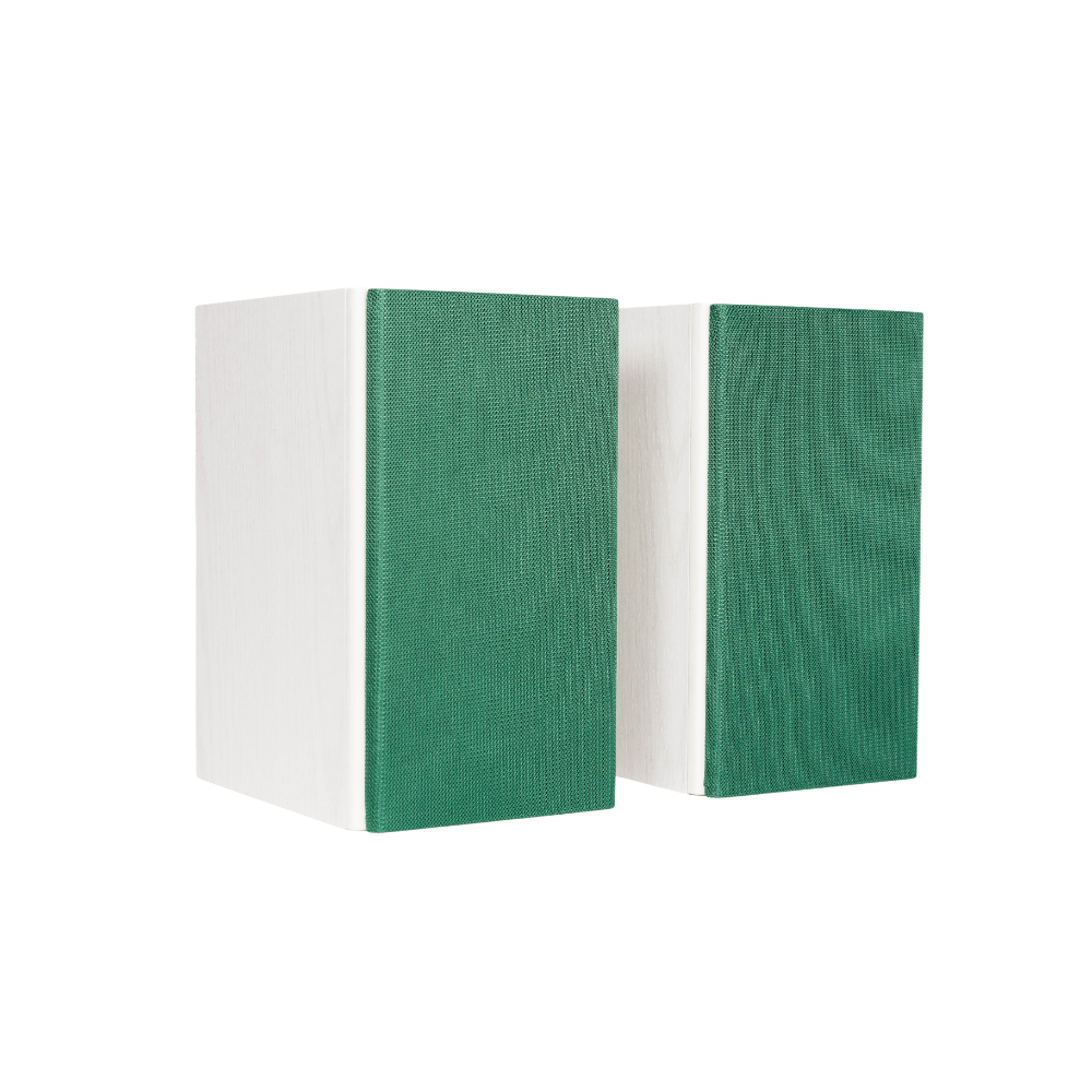 Encel Gelati Bookshelf Speakers in Vanilla White with eucalyptus green Grilles