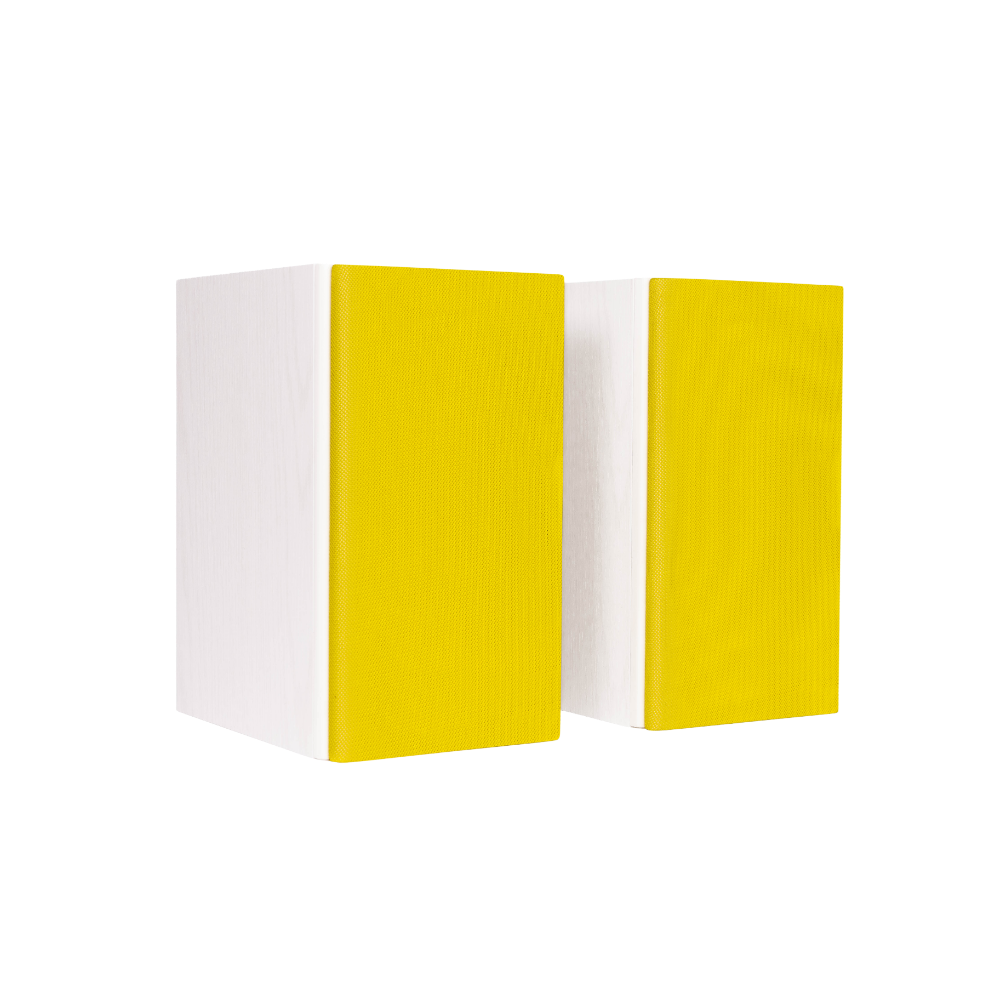 Encel Gelati Bookshelf Speakers in Vanilla White with yellow lemon Grilles