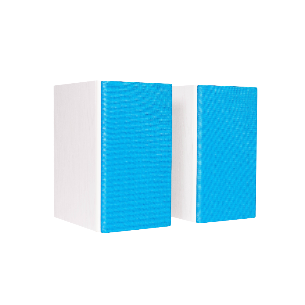 Encel Gelati Bookshelf Speakers in Vanilla White with ocean blue Grilles