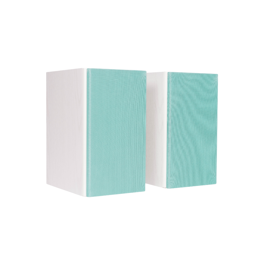 Encel Gelati Bookshelf Speakers in Vanilla White with turquoise Grilles