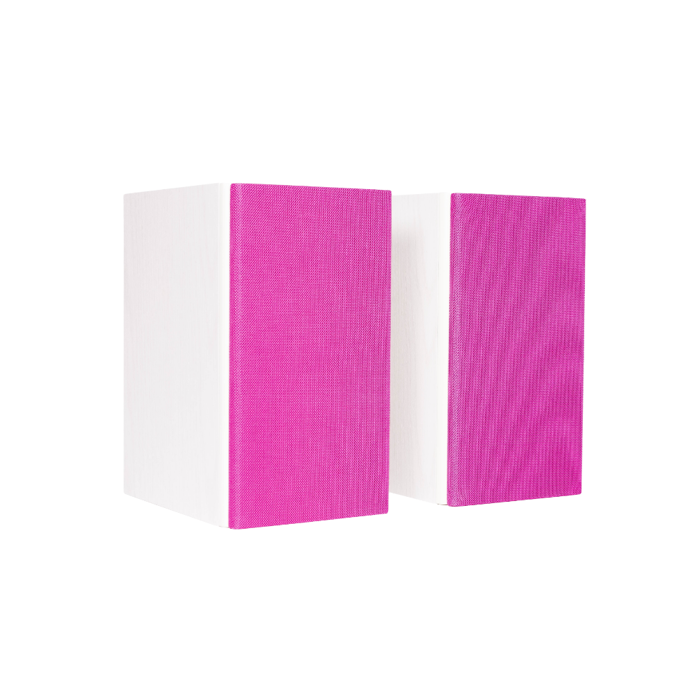 Encel Gelati Bookshelf Speakers in Vanilla White with valentine pink Grilles