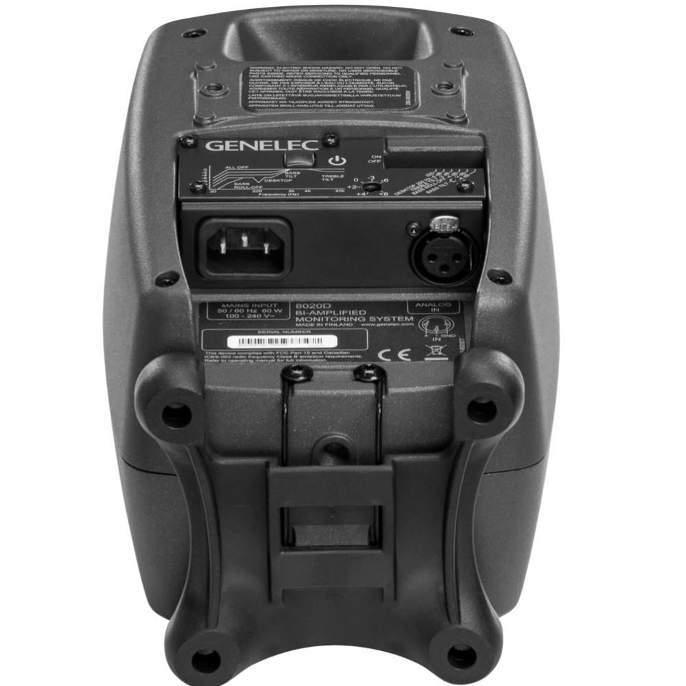 Genelec 8020D Two-Way Active Studio Monitors.  Individual monitor shown in Dark Grey, back of unit