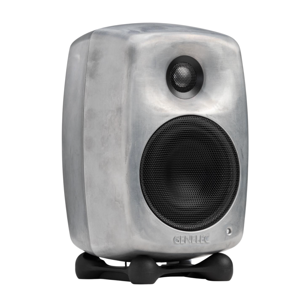 Genelec 8020D Two-Way  Active Studio Monitors.  Individual monitor shown in Raw, angled to the right