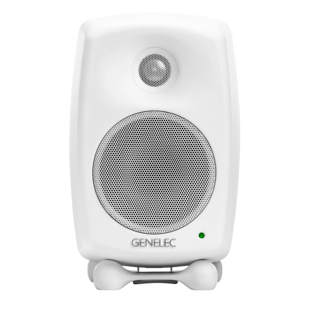 Genelec 8020D Two-Way  Active Studio Monitors.  Individual monitor shown in White, front on