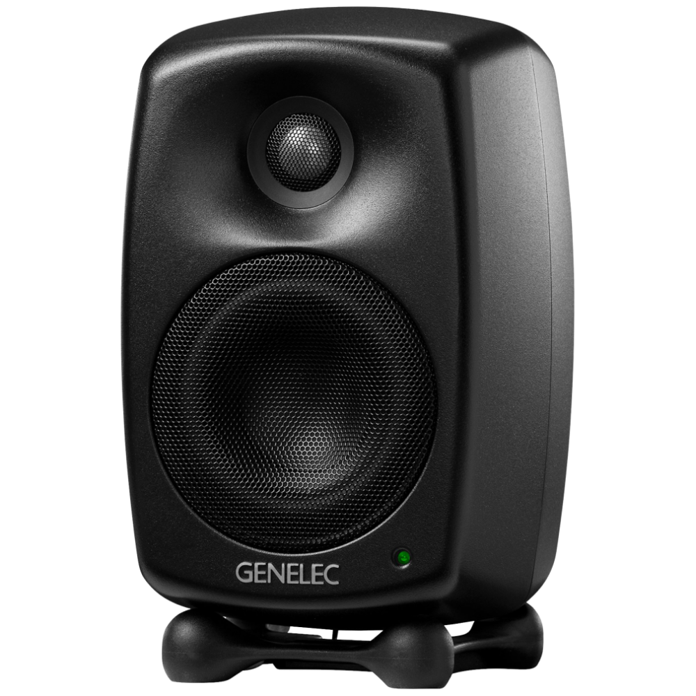 Genelec 8020D Two-Way  Active Studio Monitors.  Individual monitor shown in Special Order Black, angled left