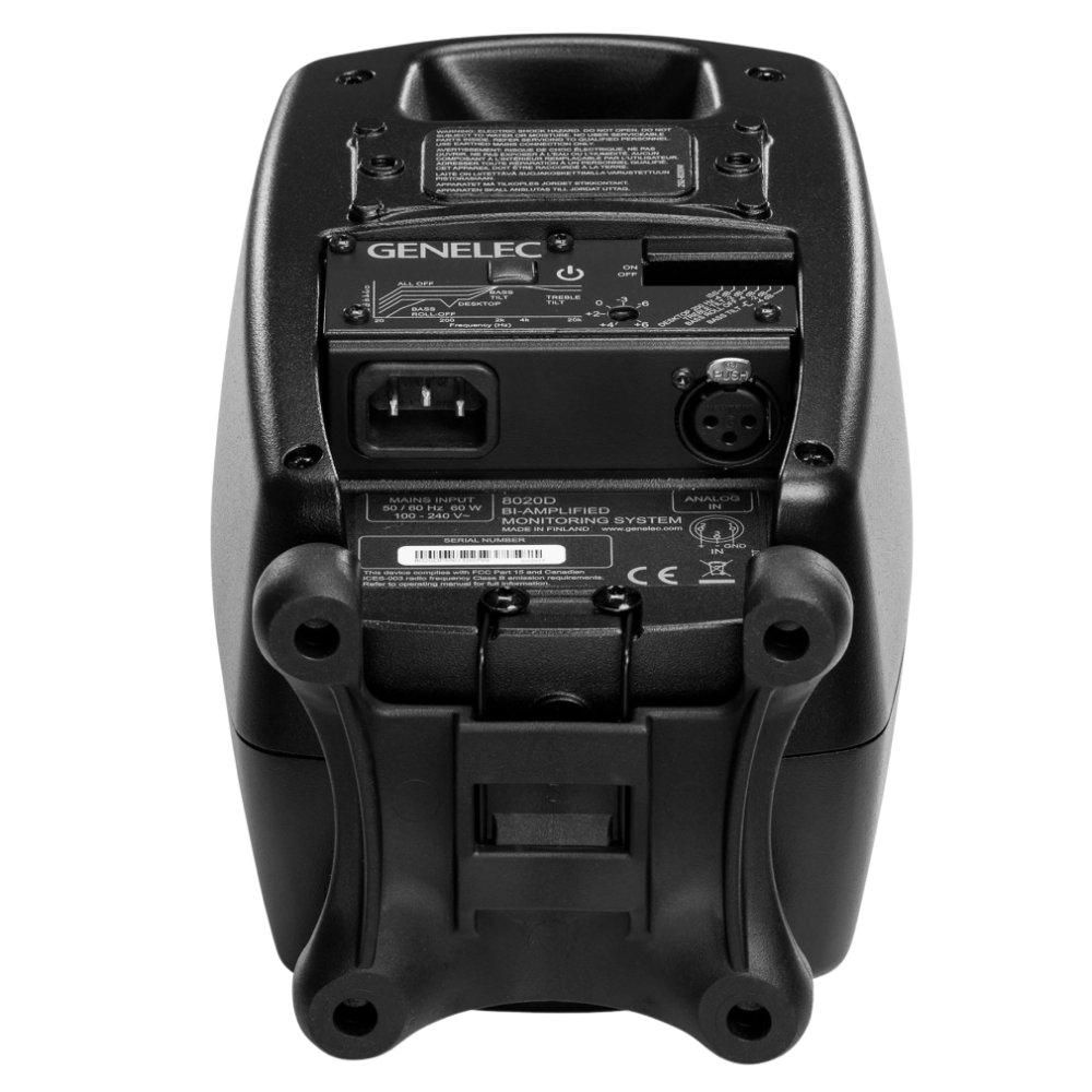 Genelec 8020D Two-Way  Active Studio Monitors.  Individual monitor shown in Special Order Black, underside