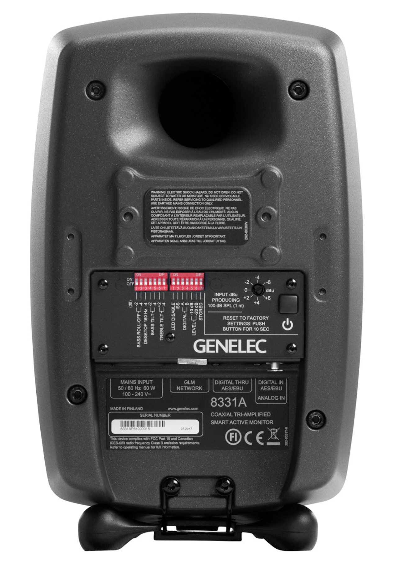 Genelec 8331A SAM Active Studio Monitors in Dark Gray. Back image