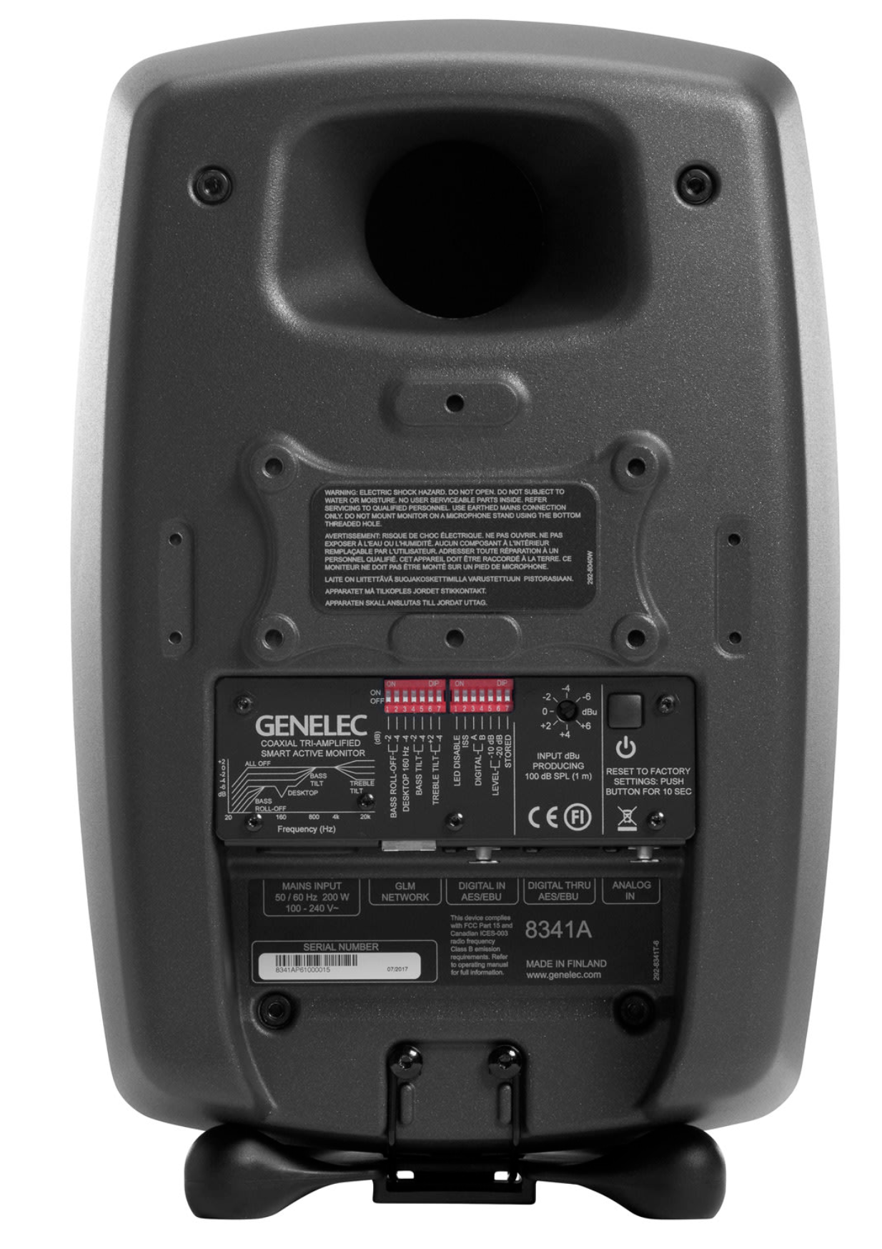 Genelec 8341A SAM Active Studio Monitors in dark gray. Back image