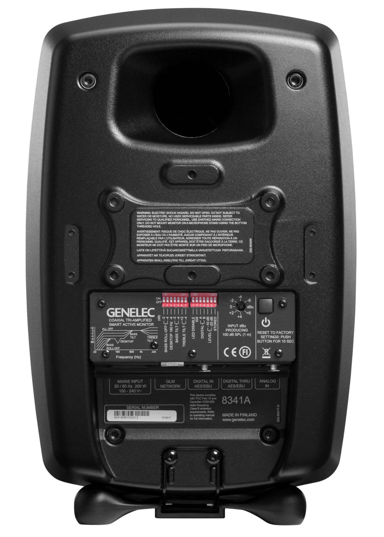 Genelec 8341A SAM Active Studio Monitors in black. Back image