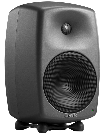 Genelec 8350A SAM Active Studio Monitors in dark gray angled