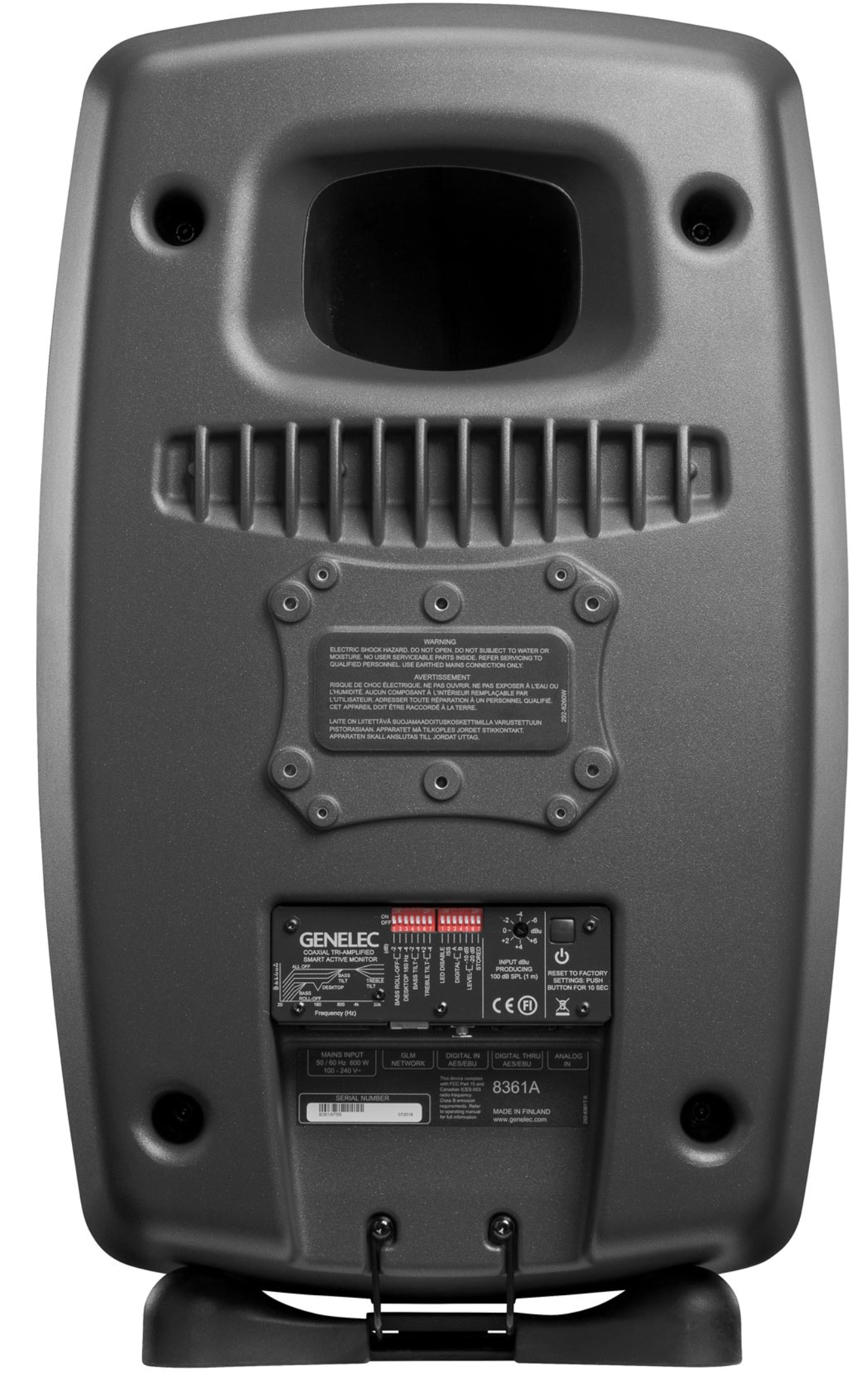 Genelec 8361A SAM Studio Monitors in dark gray.  Back image