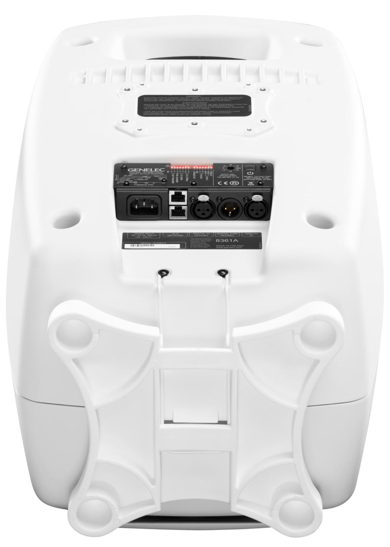 Genelec 8361A SAM Active Studio Monitors in white. Back and bottom image