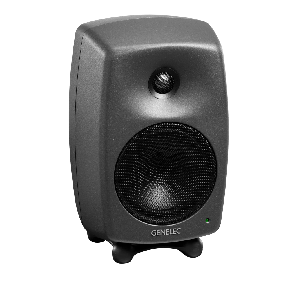Genelec 8030C Two-Way  Active Studio Monitors.  Individual monitor shown in Dark Grey, angled to the right.