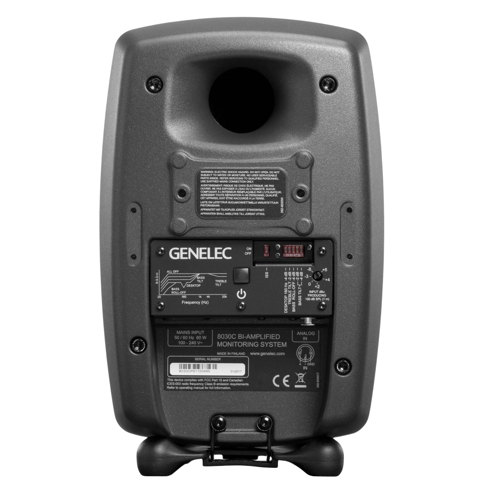 Genelec 8030C Two-Way  Active Studio Monitors.  Individual monitor shown in Dark Grey, back.