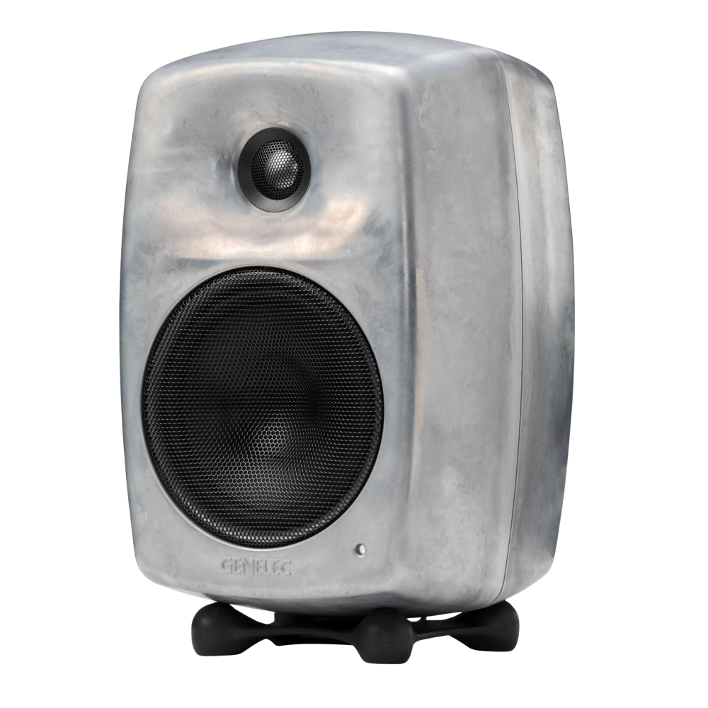 Genelec 8030C Two-Way  Active Studio Monitors.  Individual monitor shown in Raw, angled to the left.