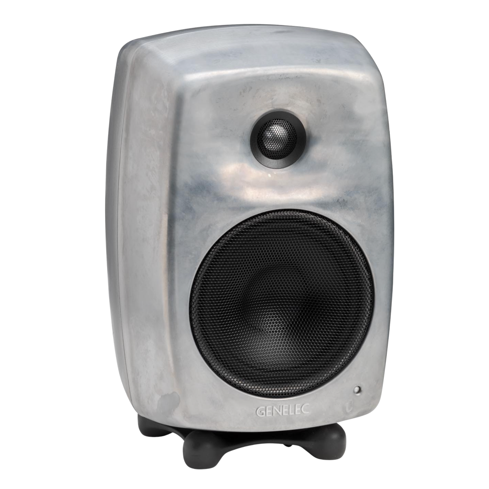 Genelec 8030C Two-Way  Active Studio Monitors.  Individual monitor shown in Raw, angled to the right.