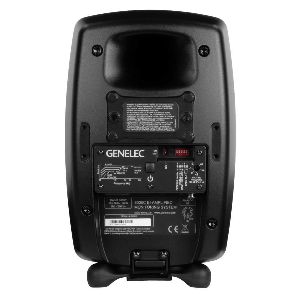 Genelec 8030C Two-Way  Active Studio Monitors.  Individual monitor shown in Black, back.
