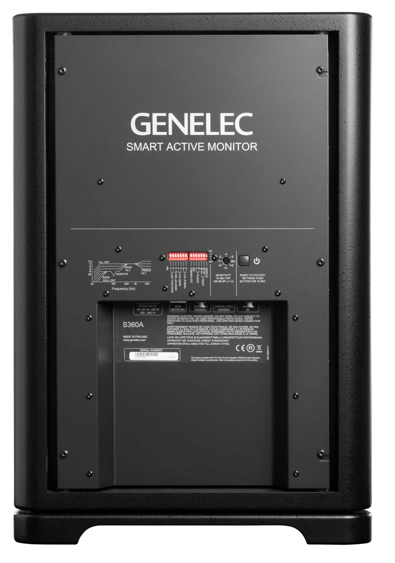 Genelec S360 SAM Active Studio Monitors in Black. Back image