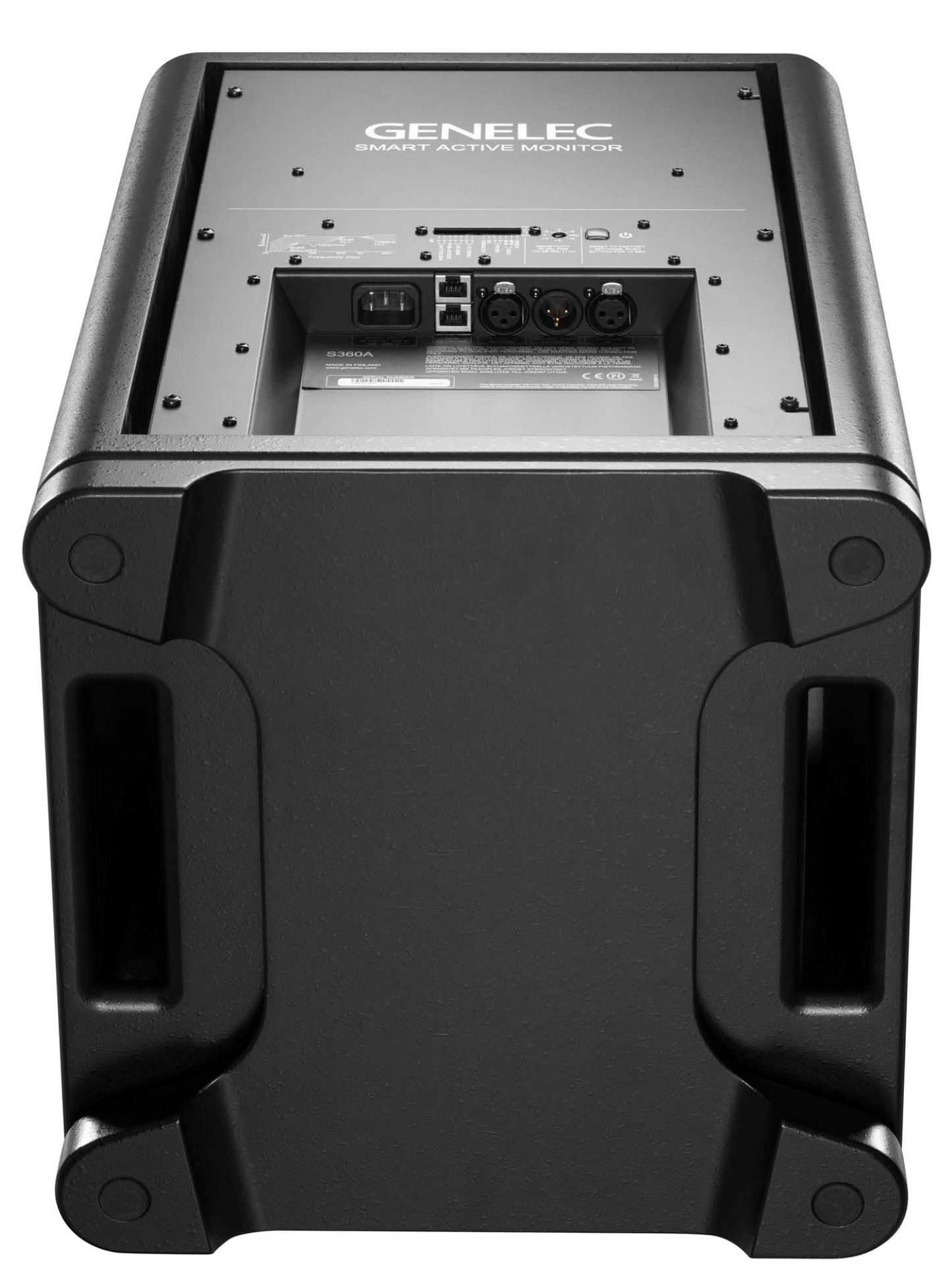 Genelec S360 SAM Active Studio Monitors in Black. Back and bottom image