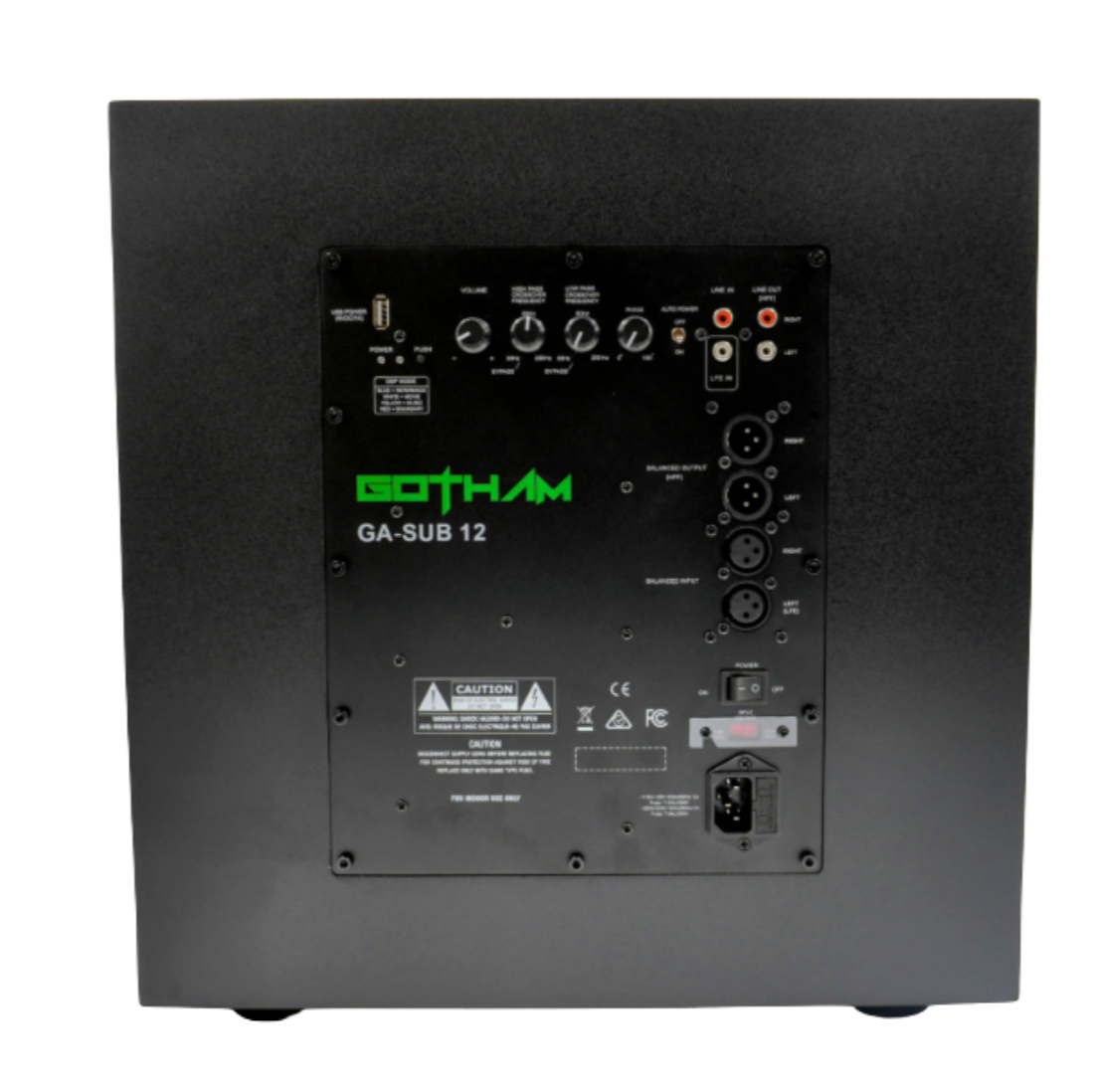 Gotham Audio GA-SUB 12, back of sub