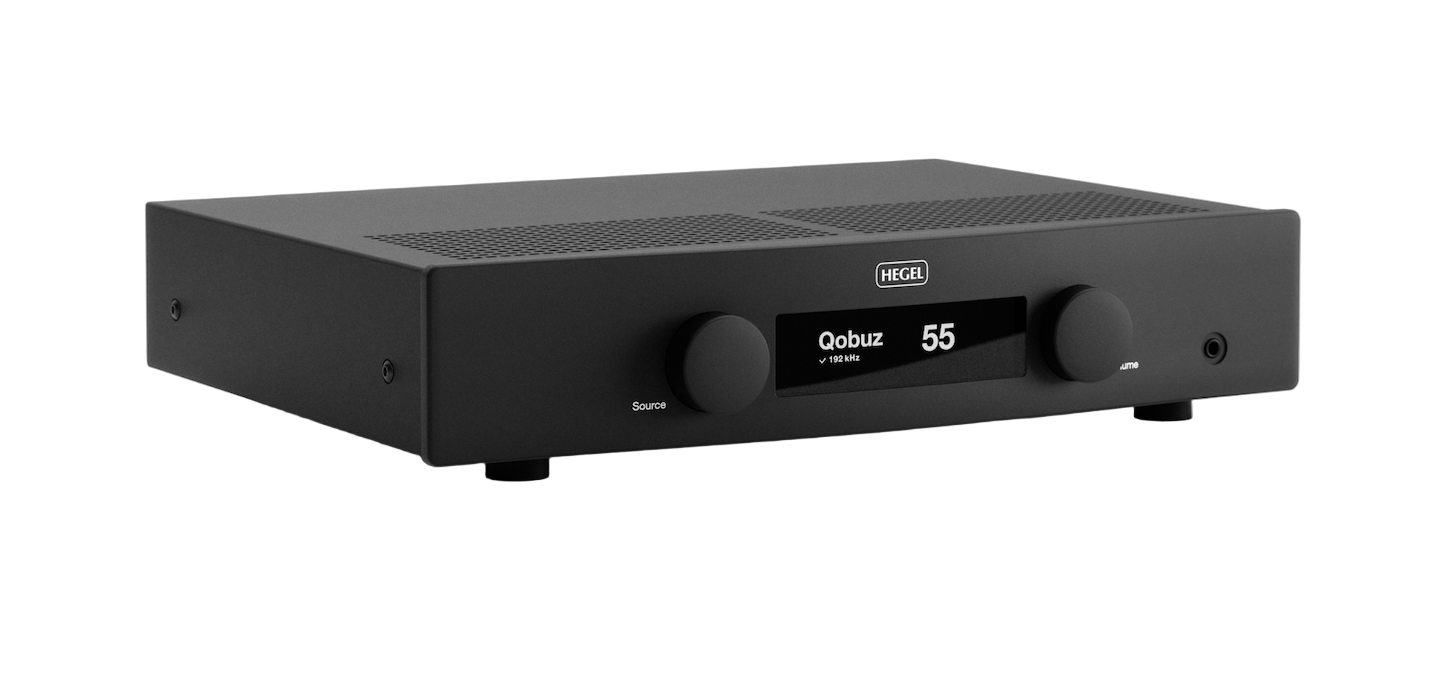 Hegel H150 Streaming Amplifier in Black, angled view